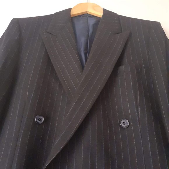 4500cad YSL Pinstripe double breasted navy Blue pure fine wool CEO blazer MEDIUM - Picture 6 of 11